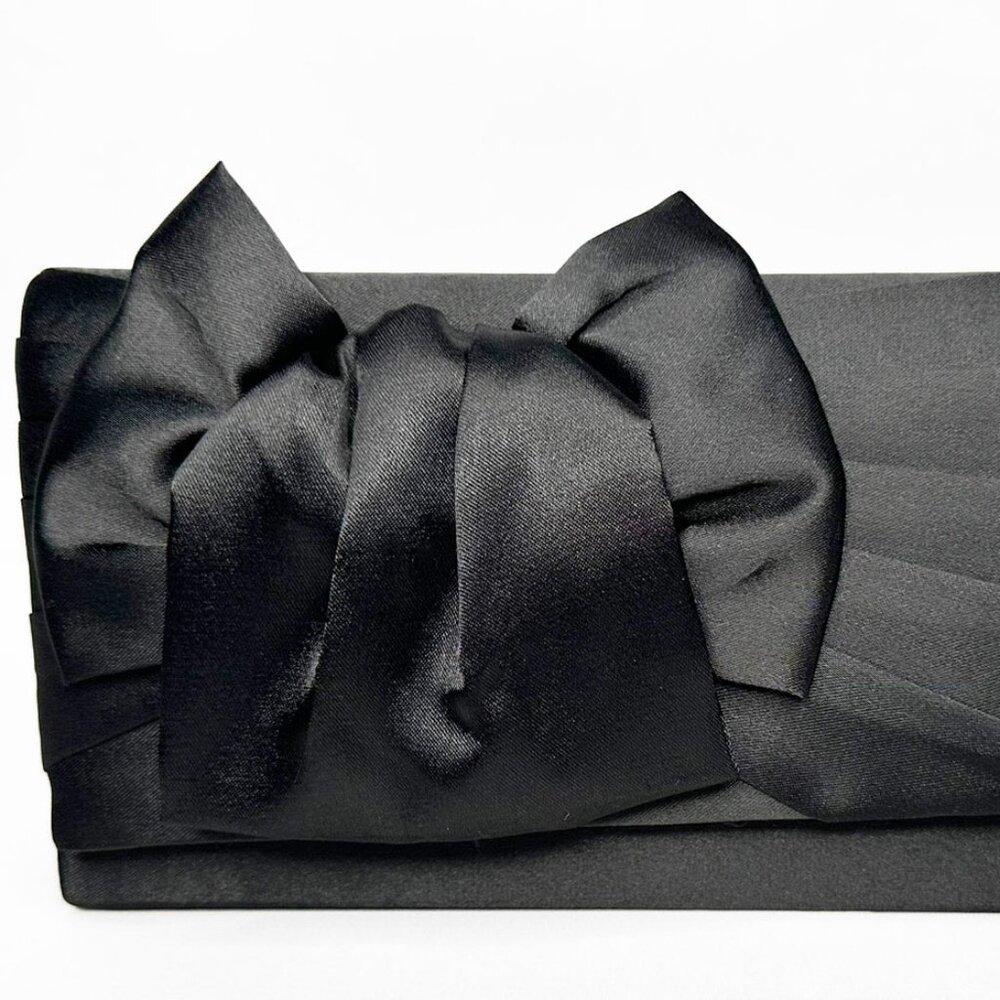 NWT Jessica McClintock Black Satin Bow Evening Clutch Bag